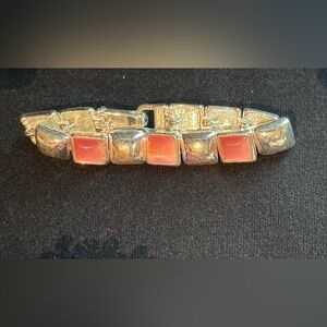 Pink Square Stone Silver Link Bracelet by